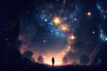 Fototapeta na wymiar Night sky and stars landscape - By Generative AI