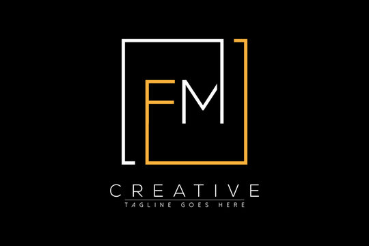 Initial letter fm, mf, f, m elegant and luxury Initial with Rectangular frame minimal monogram logo design vector template