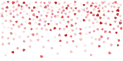 Fototapeta na wymiar Heart Confetti Background, Love glitter for Valentine's day, Red, pink and rose hearts flying, frame or border for 14 February isolated on white, vector illustration