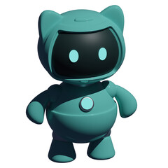 Turquoise cute robot cat toy isolated on white background. 3d rendering     