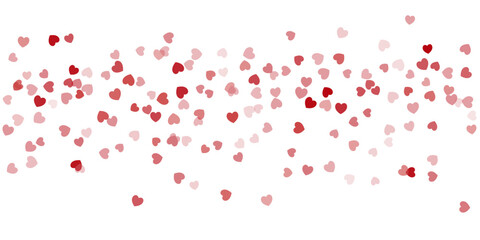 Heart Confetti Background, Love glitter for Valentine's day, Red, pink and rose hearts flying, frame or border for 14 February isolated on white, vector illustration