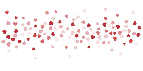 Heart Confetti Background, Love glitter for Valentine's day, Red, pink and rose hearts flying, frame or border for 14 February isolated on white, vector illustration
