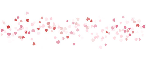 Fototapeta na wymiar Heart Confetti Background, Love glitter for Valentine's day, Red, pink and rose hearts flying, frame or border for 14 February isolated on white, vector illustration