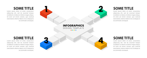 Infographic template. Isometric squares with 4 steps and numbers