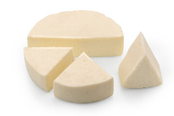 White italian fresh cheese called primo sale, sliced shape isolated on white with clipping path included