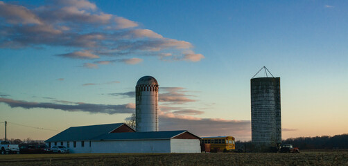 grain elevator in the sunset