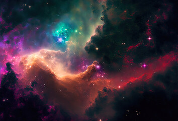 Fototapeta premium Galaxy in deep space, beautiful fantasy illustrative backdrop. Colorful illustration of space. Generative art.