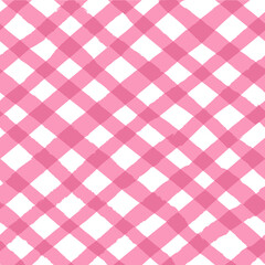 Vector seamless repeat pattern with pink bias diagonal gingham check plaid. Cottagecore, farmers market, countryside background, girls projects.