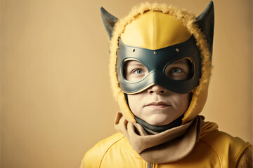  Super hero boy wearing a yellow mask, generative ai