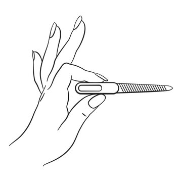 recommend clip art: Nail technician hand holding nail file for manicure concept as line drawing vector