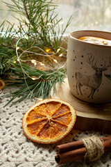 Green tea, Christmas tree branches, dried oranges, cloth mat