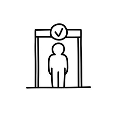 airport metal detector doodle icon, vector color line illustration