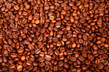 Close up macro view of espresso coffee beans