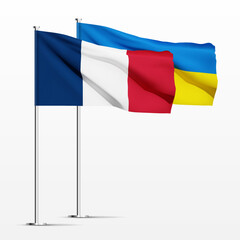 Obraz premium Ukrainian and French flags isolated on white background. EPS10 vector
