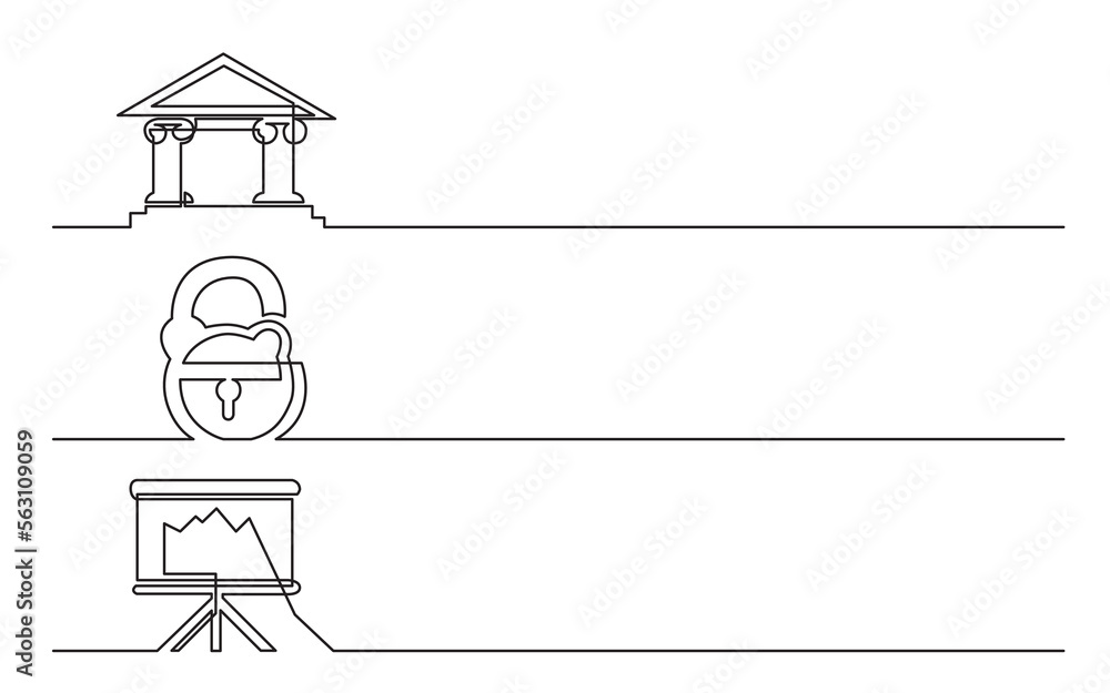 Poster continuous line drawing vector illustration with fully editable stroke of bank lock presentation scr