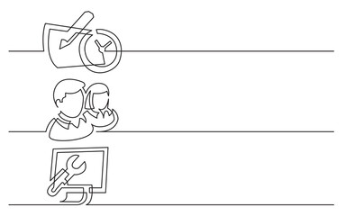 continuous line drawing vector illustration with FULLY EDITABLE STROKE of calenar clock persons control panel