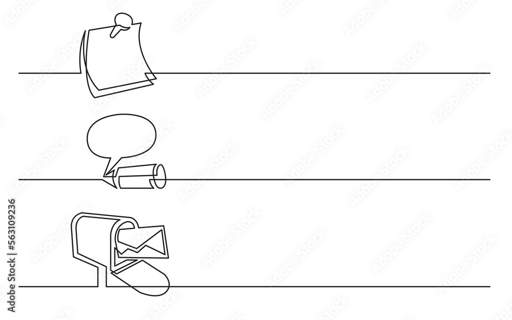 Poster continuous line drawing vector illustration with fully editable stroke of note opinion mail box