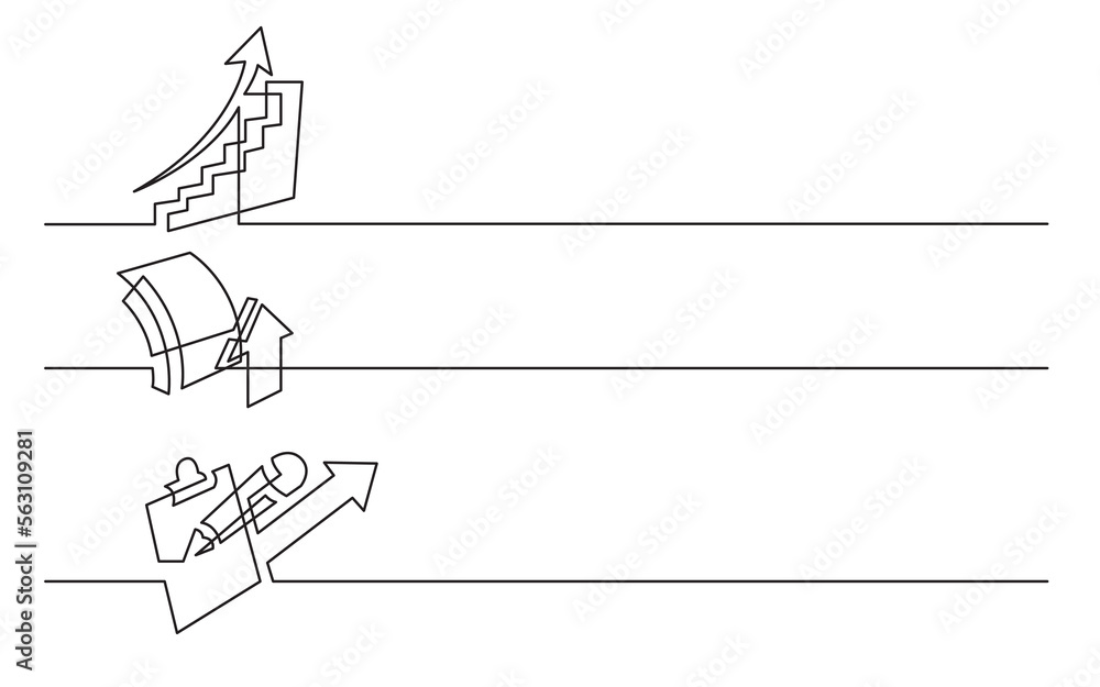 Poster continuous line drawing vector illustration with FULLY EDITABLE STROKE of rising chart growth symbol analysis