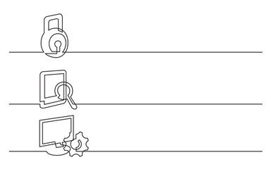continuous line drawing vector illustration with FULLY EDITABLE STROKE of lock document search computer settings