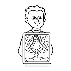 X-ray Boy Vector Illustration - Child Behind Medical Scan for Hospital Decor, Science Education & Health Awareness | Cartoon Radiology, Skeleton Learning | Clinic Wall Art, Pediatrician Office