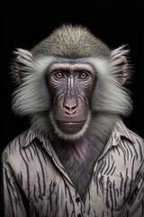 front facing studio photograph of a beautiful majestic Baboon monkey