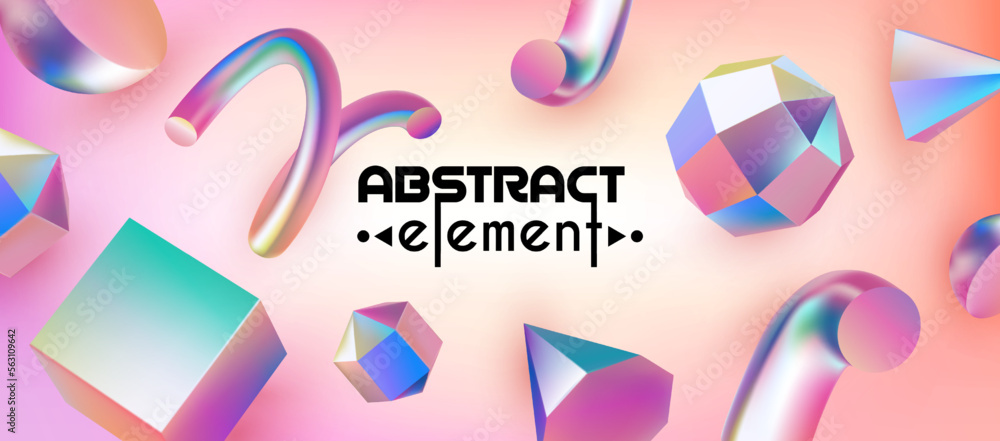 Aufkleber 3d neon geometric background. render abstract shapes. gradient geometry cube and triangle figure, ba
