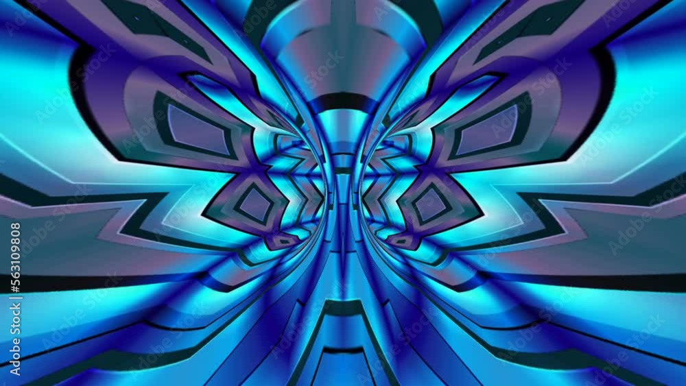 Poster flying through colorful modern futuristic shape sphere tunnel. hi- tech animation background