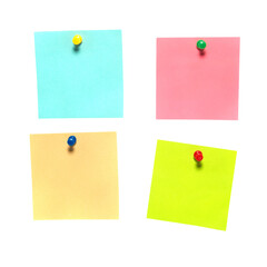 Color paper stickers with pins in PNG isolated on transparent background