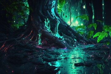 Neon illustration fantasy forest realistic 