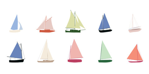 Fishing boat. Colorful vector illustration. Small ships in flat design.