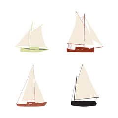 Fishing boat. Colorful vector illustration. Small ships in flat design.