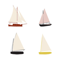 Fishing boat. Colorful vector illustration. Small ships in flat design.