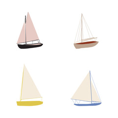 Fishing boat. Colorful vector illustration. Small ships in flat design.