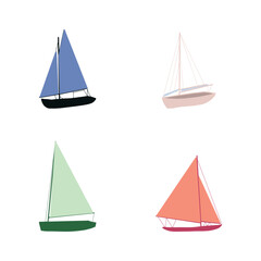 Fishing boat. Colorful vector illustration. Small ships in flat design.
