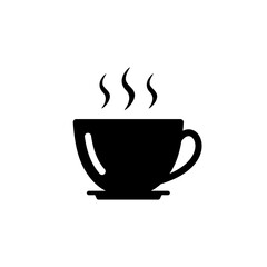 Black cup with steaming hot drink icon. Beverage of hot coffee and fragrant cappuccino for morning vivacity and graphic design for vector teahouses