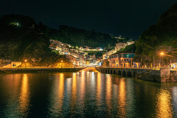 Night photography in Cudillero on the Central Western Coast of Asturias, it is one of the most beautiful towns in Spain with unique beaches, green valleys, vertiginous cliffs.