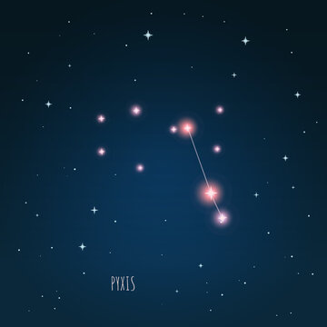Constellation scheme in starry sky. Open space. Vector illustration Pyxis constellation through a telescope