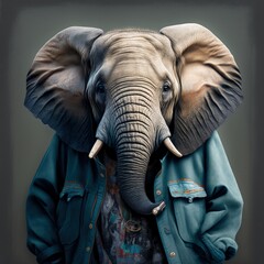 Naklejka na ściany i meble Elephant wearing a Y2K outfit design aesthetic illustration made with Generative AI