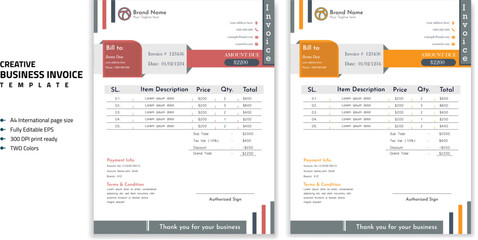 Fototapeta premium Professional Corporate Business Invoice Template Design, Elegant Business Stationery Design, Tax Form, Payment Bill