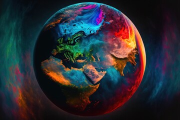 Naklejka na ściany i meble Planet earth fantasy illustration neon realistic