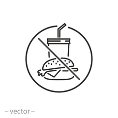 forbidden eat icon, do not fast food, stop unhealthy nutrition, thin line symbol on white background - editable stroke vector illustration