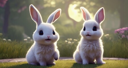 Obraz premium Cute bunny at home. Toy rabbit.