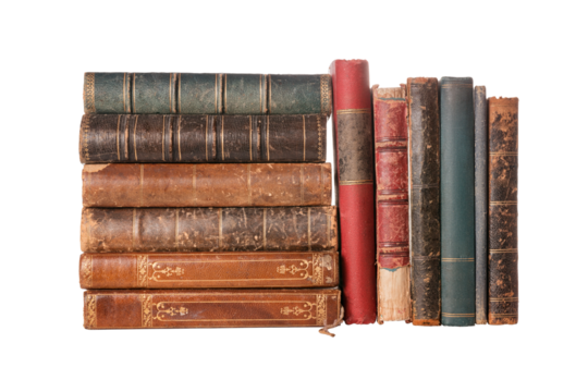 Group of old books isolated png with transparency