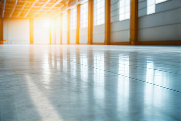 Clean and empty big warehouse floor with focus on the floor.