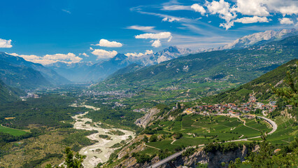Switzerland 2022, Beautiful view of the Alps. Panorama of Crans-Montana.