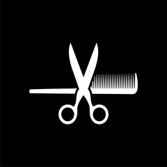 Comb and scissors icon template icon isolated on black background.