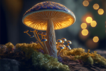 Fototapeta na wymiar Magical mushroom under the tree.Created with generative ai