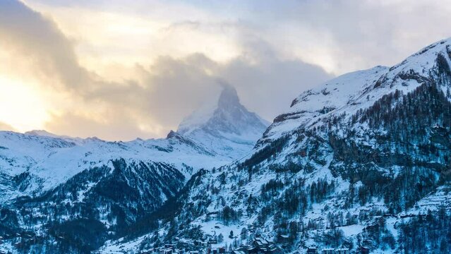 Time lapse of Matterhorn and Swiss Alps, Zermatt, Switzerland.