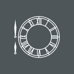 Vintage round clock roman hour time watch antique retro old, silhouette, vector