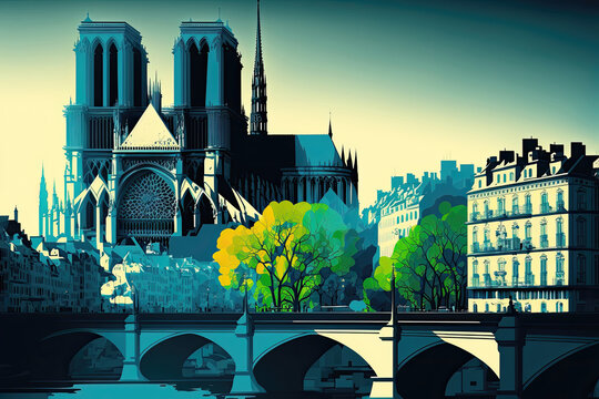 Notre Dame Design in Paris Illustration, Generative AI
